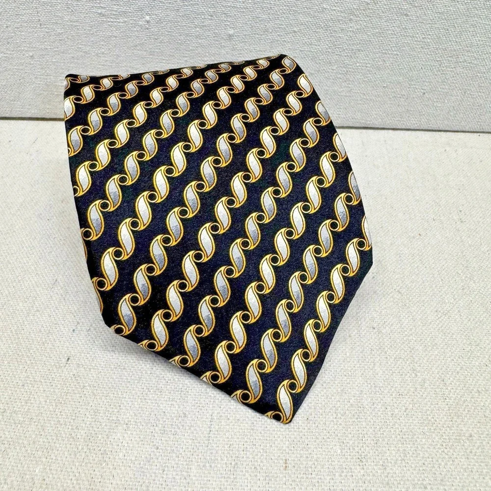 Corporate Image Silk Necktie Mens OS Black Gold Silver Geometric Formal Business